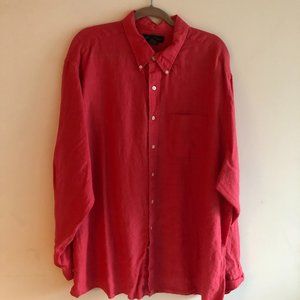 Brooks Brothers Mens XXL Irish Linen Button Down Coral OCBD Orange Pink